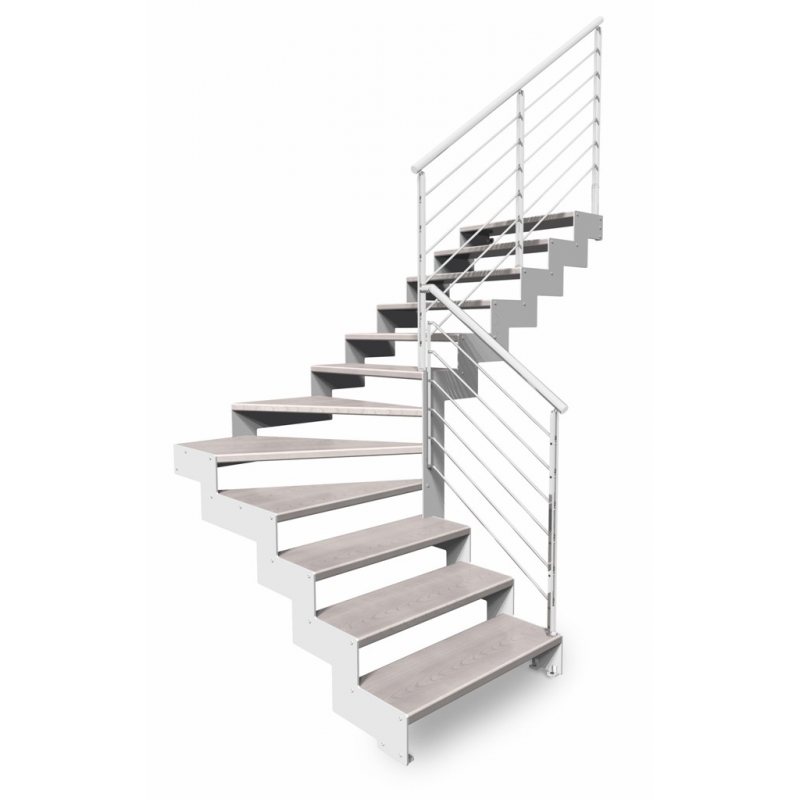 escalier sans contremarches norme DOUBLE LIMON IMAGINE PRESTIGE LASER HETRE QUART TOURNANT  marches bois, limons INOX