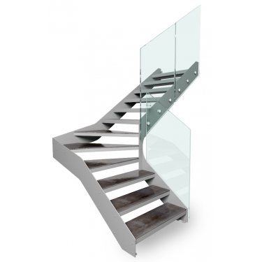 escalier design metal DOUBLE LIMON  IMAGINE PRESTIGE LINEAR HETRE QUART TOURNANT  marches bois, limons INOX