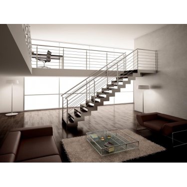 escalier en metal pas cher DOUBLE LIMON IMAGINE PRESTIGE LASER HETRE QUART TOURNANT  marches bois, limons INOX